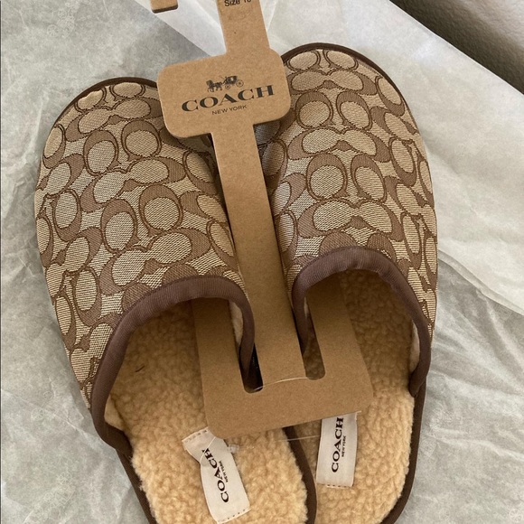 NWT COACH SIGNATURE KHAKI SLIPPERS MEN - Picture 3 of 5